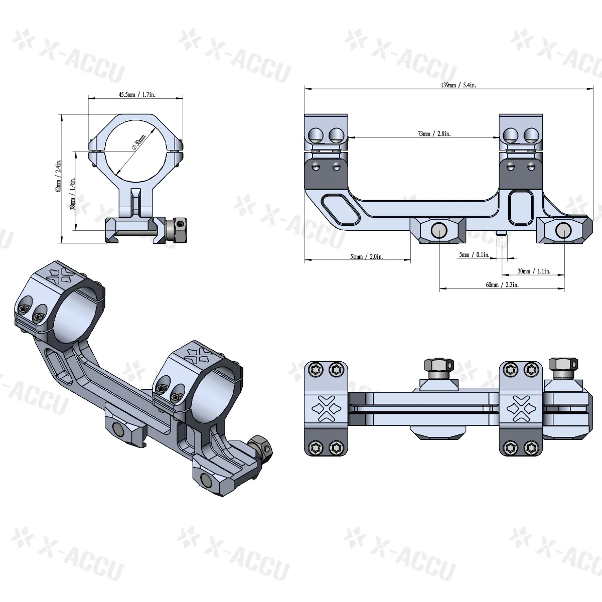 Vector Optics XASR-3032 X-Accu Blockmontage für 30mm Tubus, 21mm ext. Picatinny for AR, 20MOA Vorneigung, h=38mm - Image 4